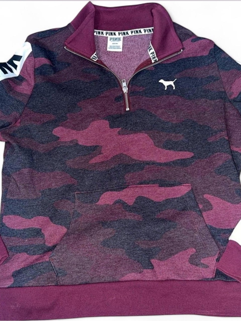 PINK Victoria's Secret Maroon and Black Camo Half-Zip Pullover